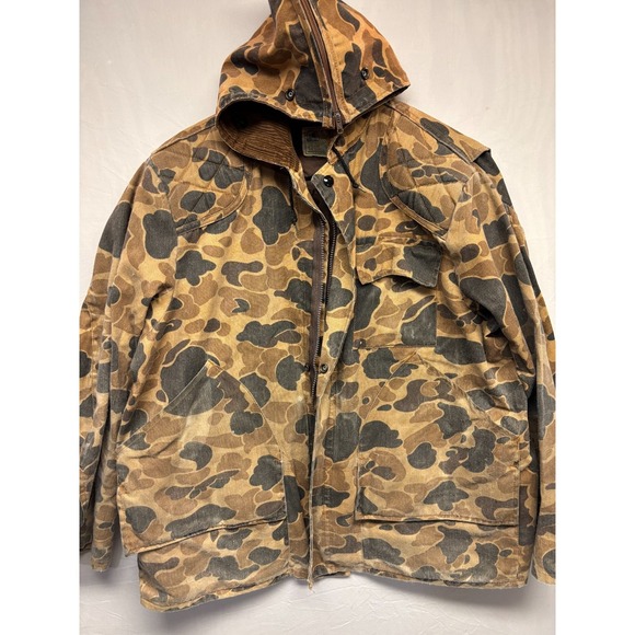 American Field Hooded Jacket Mens Brown Duck Camo Sportswear Hunting Vintage